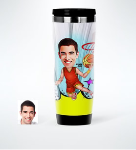 BK Gift Kişiye Özel Bay Basketbolcu Karikatürlü Çelik Termos Bardak  1