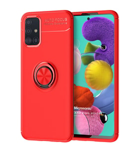 Microsonic Samsung Galaxy A51 Kılıf Kickstand Ring Holder Kırmızı