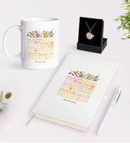 BK Gift Kişiye Özel Öğretmen Sözleri Beyaz Kupa Defter Kalem ve İsimli Papatya Kolye Hediye Seti-1 (Model 1)