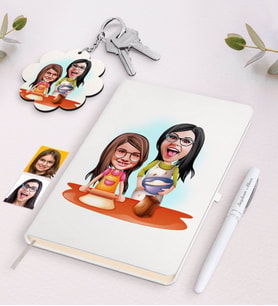 BK Gift Kişiye Özel Anne Kız Karikatürlü Beyaz Defter Kalem ve Anahtarlık Hediye Seti-2 (Model 1)