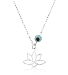 Papatya Silver Nazar Boncuklu Lotus Çiçeği Gümüş Kolye