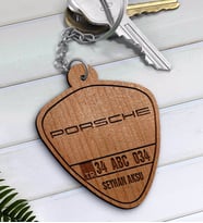 BK Gift Kişiye Özel İsimli Plakalı Porsche Ahşap Anahtarlık-2 (Beyaz)