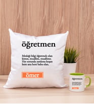 Öğretmen Kelime Anlamı Kare Yastık ve Yeşil Kupa Bardak