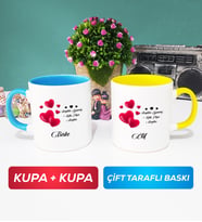 İkili Sevgililer Günü Hediyesi Kupa Bardak Mavi Sarı