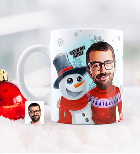 BK Gift Kişiye Özel Yılbaşı Temalı Bay Karikatürlü Beyaz Kupa Bardak - 6