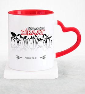 BK Gift Kişiye Özel Mesleki Ziraat Mühendisi Kırmızı Kalpli Kupa Bardak