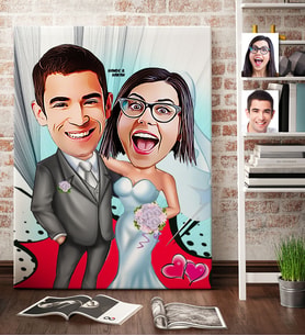 BK Gift Kişiye Özel Gelin Damat Karikatür Kanvas Tablo 70x100cm 5