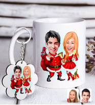 BK Gift Kişiye Özel Yeni Yıl Sevgililer Karikatürlü Beyaz Kupa ve Anahtarlık Hediye Seti-3 (Model 1)