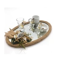 Lora Davet Damat Kahve Fincanı Tepsisi Oval (1 Adet) Beyaz - 54191