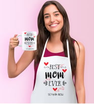 BK Gift Kişiye Özel En İyi Anne Mutfak Önlüğü Kupa Seti - 3 (Beyaz)