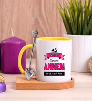 Canım Annem Ahşap Altlıklı Sarı Kupa Bardak
