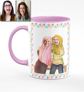 BK Gift Kişiye Özel Türbanlı Karikatürlü Pembe Kupa Bardak 38p718