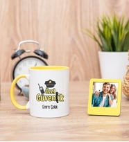 Özel Güvenlik Sarı Kupa Bardak ve Sarı Mini Fotoğraf Çerçevesi