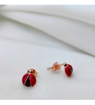 Uğur Böceği Rose Gümüş Mini Küpe (Kırmızı)