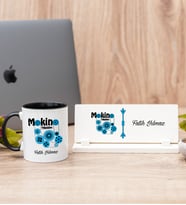 Makine Teknikeri Siyah Kupa Bardak Ve Masa İsimliği Hediye Seti