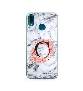Mermer Çiçekli Harf Tasarım Süper Şeffaf Silikon Telefon Kılıfı Huawei Y9 2019 C