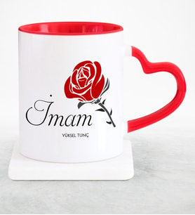 BK Gift Kişiye Özel Mesleki İmam Kırmızı Kalpli Kupa Bardak  1