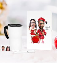 BK Gift Kişiye Özel Sevgililer Karikatürlü Beyaz Defter Kalem Termos Mug Seti - 5