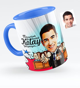 BK Gift Kişiye Özel Bay Avukat Karikatürlü Mavi Kupa Bardak  2