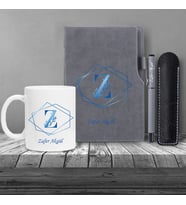 Kişiye Özel UV Baskılı Harfli Gri Defter & Gri Roller Kalem ve Kupa Seti