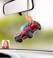 BK Gift Kişiye Özel Bayan Mazda 6 Karikatürlü Ahşap Araba Dikiz Ayna Süsü (Beyaz)