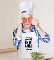 BK Gift Kişiye Özel Dünyanın En İyi Babası Erkek Mutfak Önlüğü ve Aşçı Şapkası Seti-6 (Beyaz)