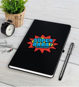 BK Gift Kişiye Özel Süper Baba Siyah Defter Kalem Seti-2