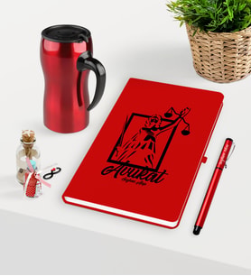 BK Gift Kişiye Özel Avukat Temalı Kırmızı Defter Kalem ve Termos Mug Seti - 16 (Model 1)