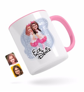 BK Gift Kişiye Özel Kız Kardeşler Karikatürlü Pembe Kupa Bardak-3