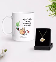 BK Gift Kişiye Özel Fen Bilimleri Öğretmeni Beyaz Kupa ve Papatya Kolye Hediye Seti-5 (Model 1)