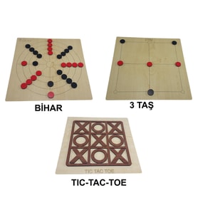 3 in 1, Ahşap Tic-tac-toe, 3 Taş ve Bihar Akıl, Zeka Ve Strateji Oyunu