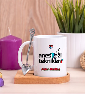 Anestezi Teknikeri Ahşap Altlıklı Beyaz Kupa Bardak