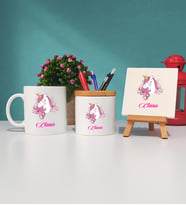Unicorn Tasarımlı Hediye Unicorn Kupa Bardak Kalemlik ve Dekoratif Taş Baskı Hediye Seti