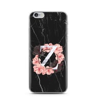 Siyah Mermer Çiçekli Harf Tasarım Süper Şeffaf Silikon Telefon Kılıfı İphone 6s 