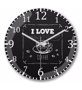 I Love Coffe Siyah Zemin  Duvar Saati Bombeli Gercek Cam