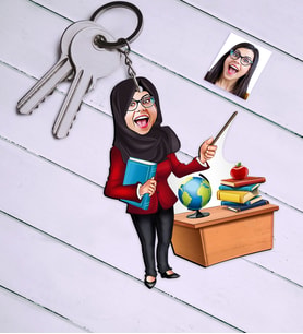 BK Gift Kişiye Özel Tesettürlü Bayan Öğretmen Karikatür Anahtarlık  1