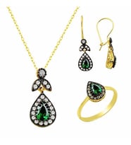 Üçlü Set Yeşil Zümrüt 6,85 Gram 14 Ayar Altın (Çok Renkli)