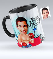 BK Gift Kişiye Özel Bay Boksör Karikatürlü Siyah Kupa Bardak  1