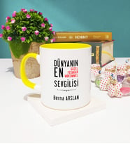 Sevgili Tasarımlı Kişiye Özel Sevgililer Günü Hediyesi Kupa Bardak Sarı