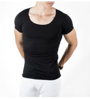 DeepSEA Siyah Geniş Yaka Likralı Tişört Oval Yaka Slim Fit Eteği Oval Açık Yaka T-shirt 1801199