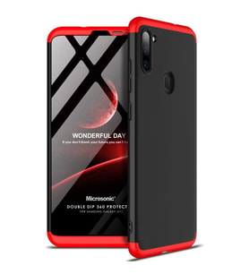 Microsonic Samsung Galaxy M11 Kılıf Double Dip 360 Protective Siyah Kırmızı