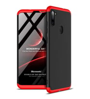 Microsonic Samsung Galaxy M11 Kılıf Double Dip 360 Protective Siyah Kırmızı