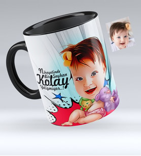 BK Gift Kişiye Özel Bebek Karikatürlü Siyah Kupa Bardak  1