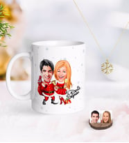 BK Gift Kişiye Özel Yeni Yıl Sevgililer Karikatürlü Kupa ve Kar Tanesi Kolye-3 (Model 1)