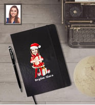 Kişiye Özel Yılbaşı Bayan Karikatürlü Siyah Defter Kalem Hediye Seti Model-4
