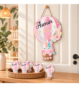 Kişiye Özel Bebek Kapı Süsü Ve 50 Adet Magnet Seti Ünicorn Balon