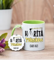 Harita Teknikeri Yeşil Kupa Bardak Ve Anahtarlık Set
