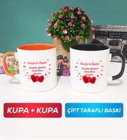 İkili Sevgiliye Sevgililer Günü Hediyesi 6 Kupa Bardak Turuncu Siyah