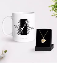 BK Gift Kişiye Özel Atatürk Temalı Beyaz Kupa ve Papatya Kolye Hediye Seti-8 (Model 1)