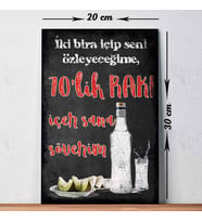 İki Bir İçip Seni Özleyeceğime 70'lik Rakı İçer Sana Söverim Yazılı Baskılı Vintage Tablo